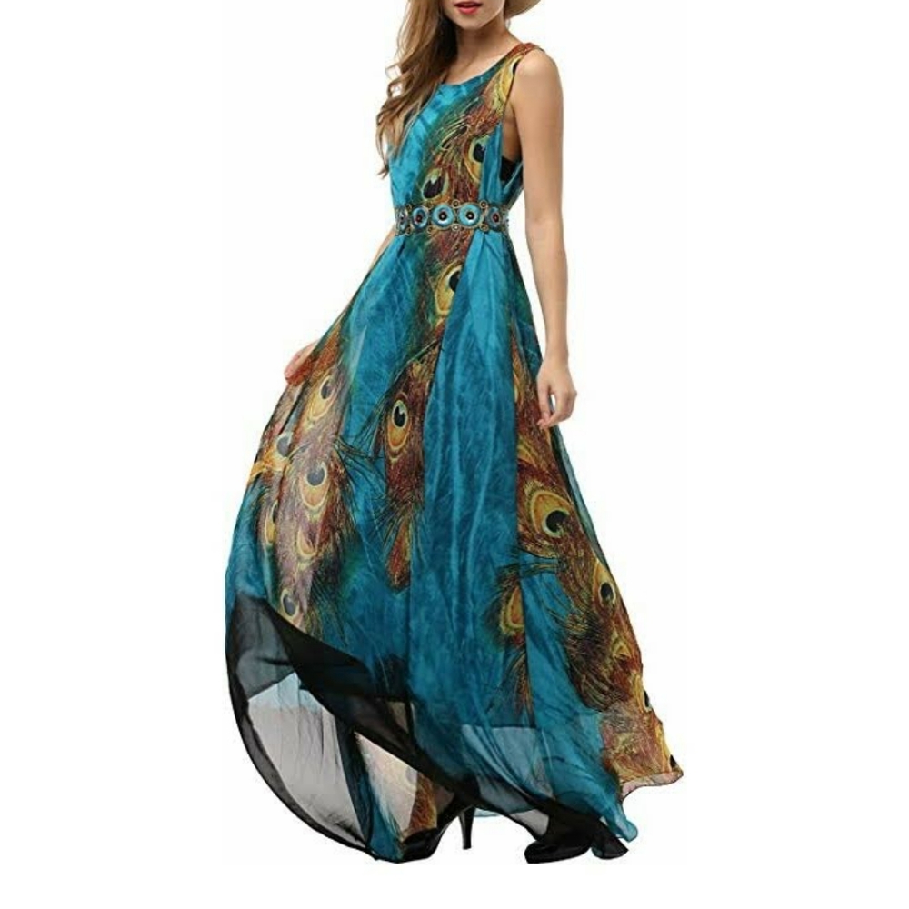 PEACOCK FLOWY MAXI DRESS